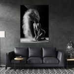 Home interior mock-up with sofa and decor, black stylish loft living room, 3d render